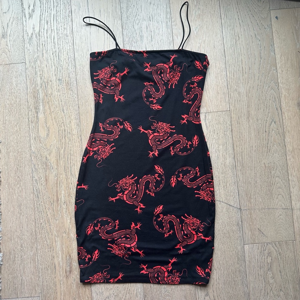 Black and Red Dragon Print Dress